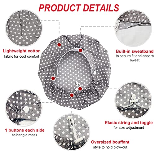 Working Cap With Button And Sweatband Adjustable Bouffant Hats For Women Men One Size (Grey Dot) #TOP4