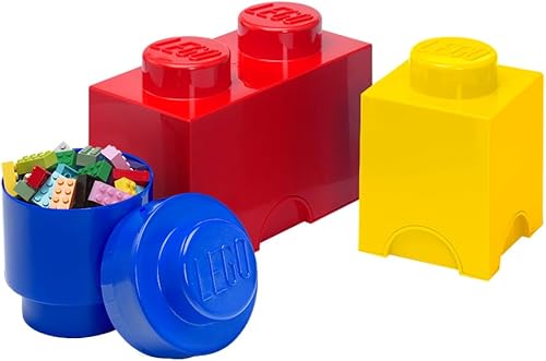 LEGO (rojo, azul, amarillo, caja de almacenamiento de ladrillos, paquete múltiple de 3 unidades)