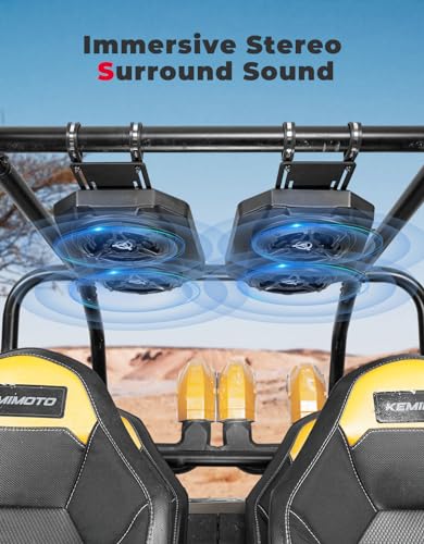 KEMIMOTO UTV Sound System 6.5 Inch Speakers UTV Sound Bar Overhead Stereo Bluetooth for UTVs Fits 1.625-1.9in Roll Cages Compatible with Can-Am X3 & X3 Max, Polaris RZR XP 1000, Uforce