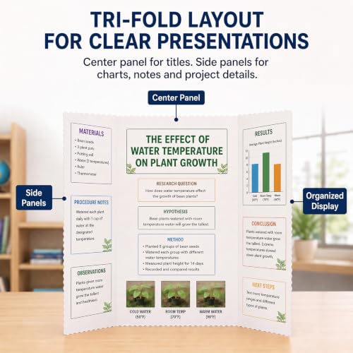 Image of Ctosree 150 Pcs 14 x 22 Inch Tri Fold Poster Board Bulk for Display,White | Science Fair Project,Classroom Display Paperboard, Single Wall Build, Lightweight Presentation Board,3 Panels