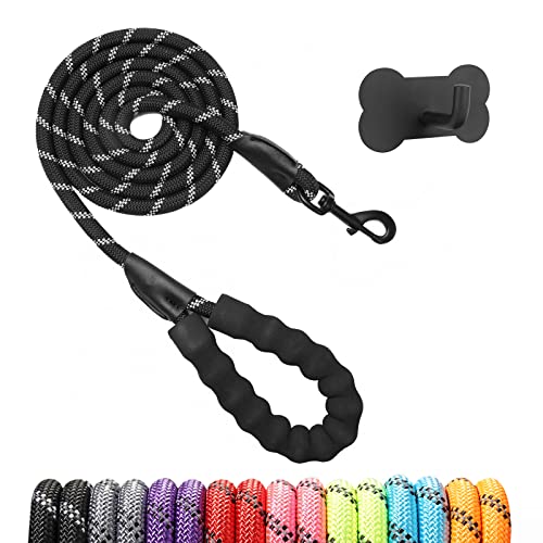 Rttochfy Dog Leash Reflective Rope: 2/4/5/6Ft Heavy Duty Dog Leash For Small Medium Large Dogs Nylon Puppy Leash With Soft Padded Handle For Outside Walking Running Black #TOP24