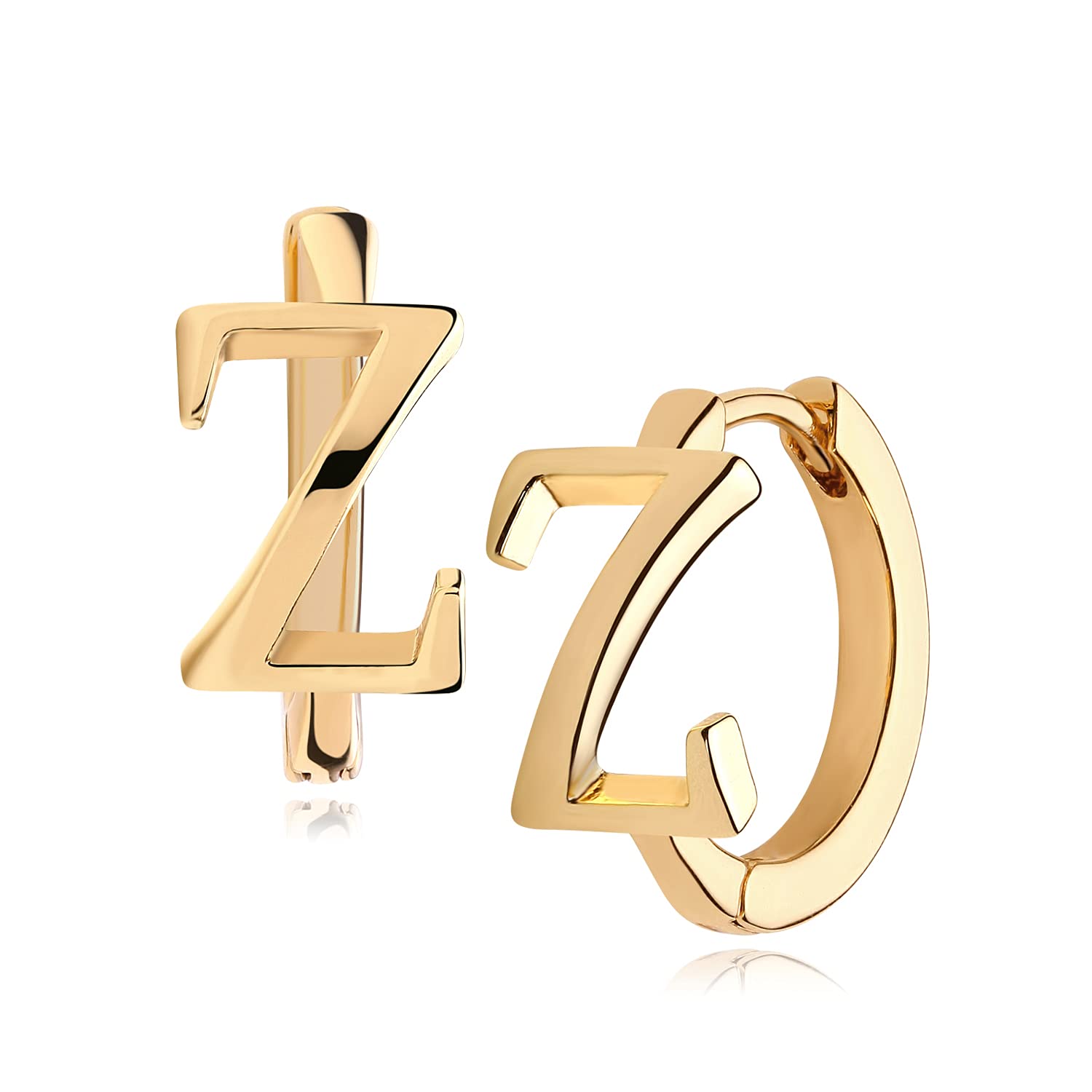Valloey Rover Initial Huggie Hoop Earrings for Women 14K Gold Plated Letter A-Z Alphabet Personalized Earrings Minimalist Dainty Jewelry Gift for Girls, Brass, not-applicable