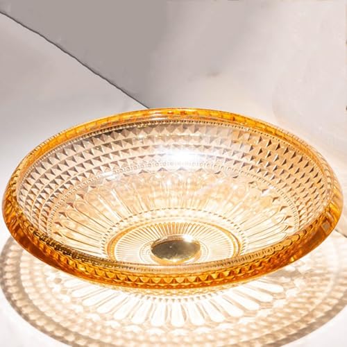 ZYCDP Lavabo Baño Cristal Redondo Lavabo Vidrio 460 X 460 X 110 mm Sin Orificio Para Grifo Ámbar