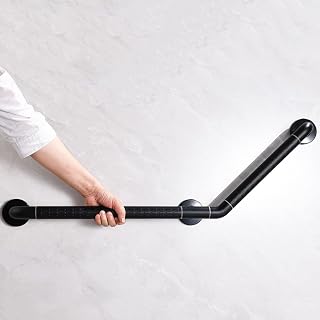 135°Angled Shower Grab Bars,Black Anti-Slip Barrier-Free Safety Handrail for Elderly Pregnant ADA,Wall Mounted Seat Support Bars with Fluorescence Ring(Size:40 * 60cm,Color:Black)