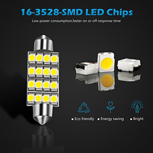 Partsam 10pcs 6000K White 41mm 42mm 43mm Festoon 16-3528-SMD LED Bulbs for Interior Lights Dome Map Trunk Cargo Area Lights 570 578 6413 12V Lamps - Thumbnail 5