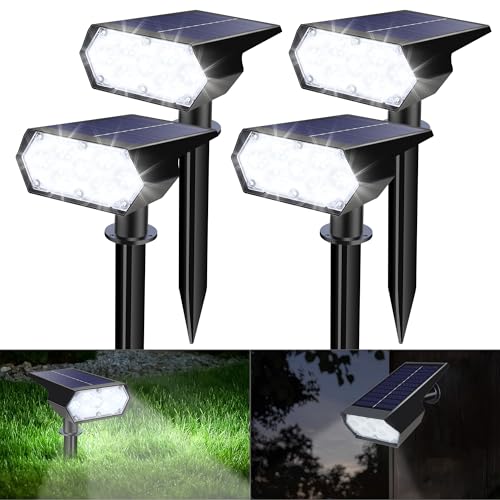 LYHOPE Solar Spot Light Outdoor, 49 LED Lights for Outside, 2 Modes Solar Powered Spotlights, Waterproof Pathway Light for Garden Yard Walkway Driveway Landscape Decorations (4 Pack-Cool White)