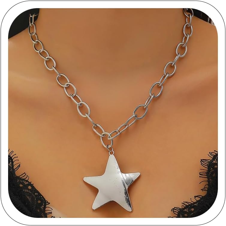 Chunky Necklace for Women Star Chunky Necklace Statement Necklaces Thick Chain Vintage Chain Pendant Christmas Jewelry