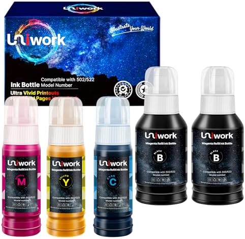 Uniwork Compatible 502 Ink Bottles Replacement for Epson 502 T502 522 Ink image 2