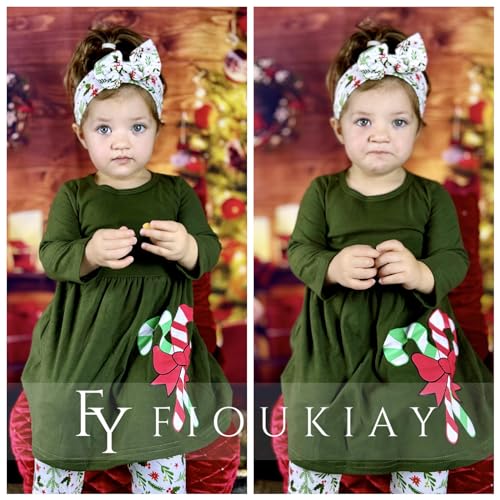 Image of Toddler-Girls-Fall-Clothes-Set Little Girls Highlow Tunic Tops+Leggings Outfit Boutique Clothing, Xmas Green, 2T