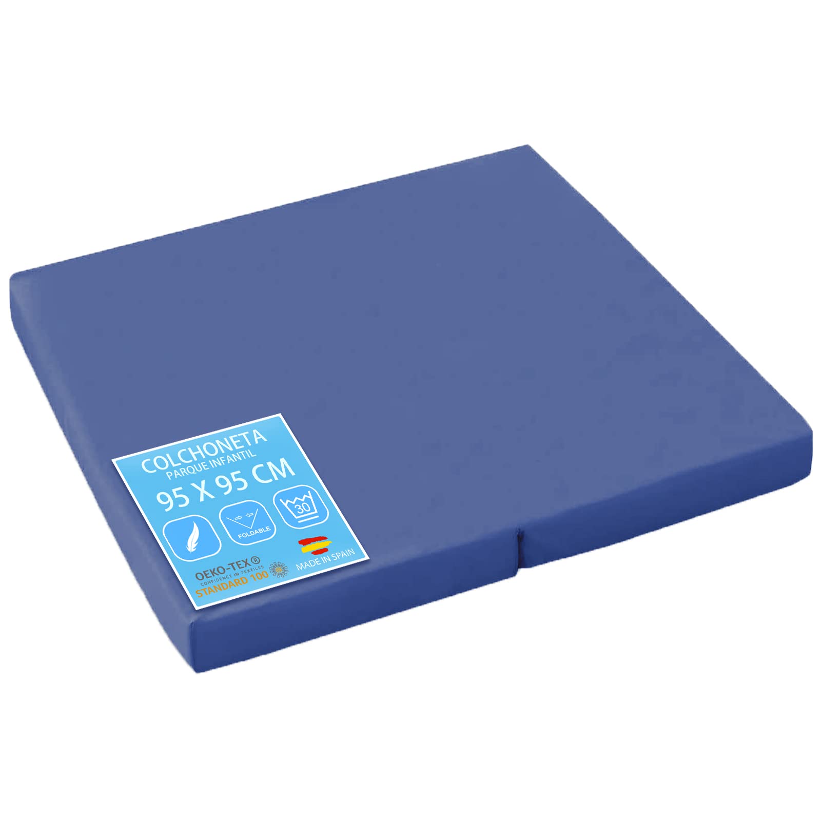 PEKITAS Kinderspielmatte 95 x 95 cm, Dicke 5 cm, waschbarer Bezug, fester Schaumstoffkern, blau, kompatibel mit Hauk Sleep N Play SQ