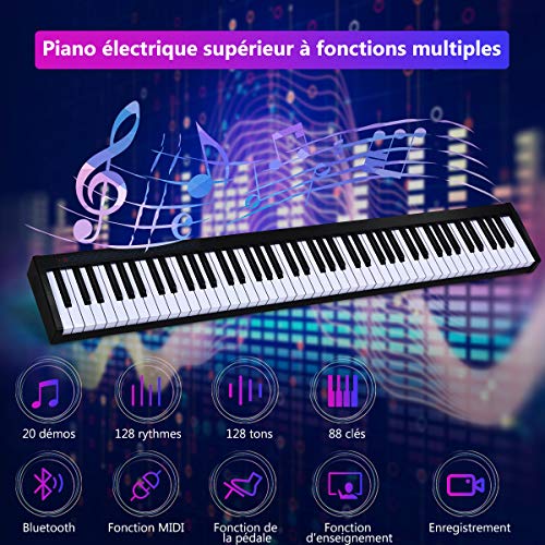 GOPLUS Clavier Électronique de 88 touches/128 timbres/128 rythmes/bluetooth, Piano Numérique Transportable avec Pédales… - Les Beatles, Paul McCartney, John Lennon, RIngo Starr, George Harrison GOPLUS Clavier Électronique de 88 touches/128 timbres/128 rythmes/bluetooth, Piano Numérique Transportable avec Pédales… – Image 5