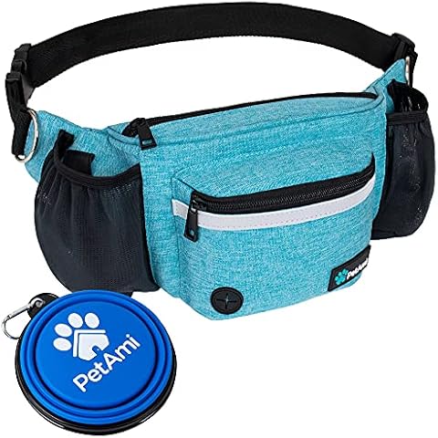 PetAmi Dog Fanny Pack, Treat Pouch for Dog Walking, Training, Built in Poop Bag Dispenser, Water Bottle Holder, Collapsible Bowl, Pet Treat Waist Belt for Hiking, Running, Kibbles (Turquoise) Cover
