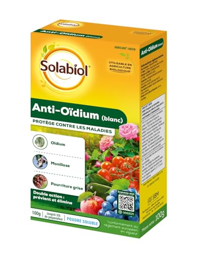 SOLABIOL Anti Oidium Blanc - 100g - Action Préventive & Curative - 33L De Solution - Efficace Sur Oïdium & Tavelure - Utilisable En Agriculture Biologique SOARMI100