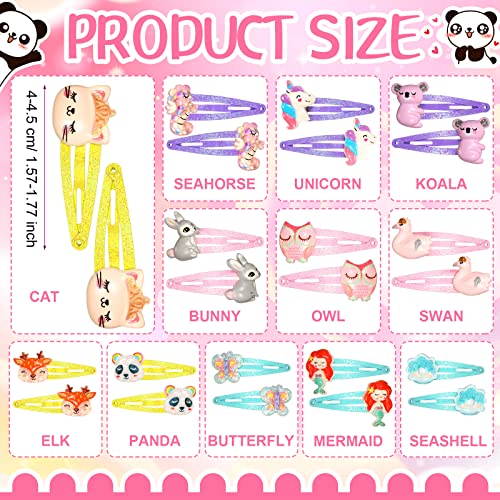 24 Pcs Animals Hair Clips Bunny Snap Barrettes For Girls Cute Cat Butterfly Hair Pins Unicorn Hair Accessories For Toddlers Little Girls Summer Birthday Gifts Panda Owl Hair Clips #TOP1