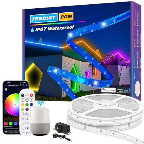 20M IP67 WiFi Outdoor LED Strip Lights, Waterproof LED Light for Outside App Remote Control, RGB Music Sync Rope Light Strip for Pool, Patio, Deck, Home Decor