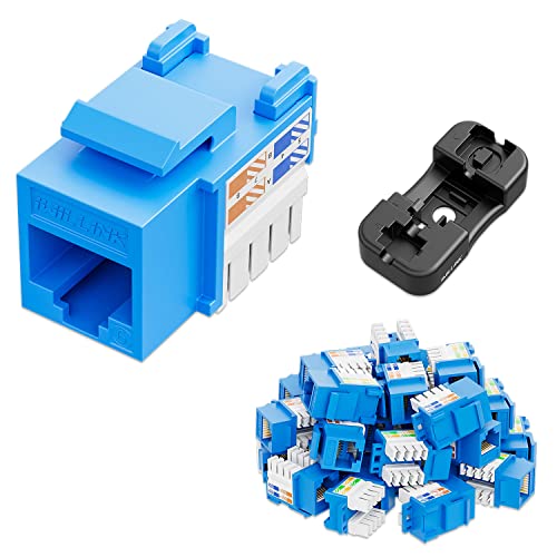 Iwillink (20 Packs) Cat6 Keystone Jack RJ45 Keystone Jack, UTP Modular Ethernet Jack Insert 90-Degree, Punch Down Keystone Jack Adapter, Blue