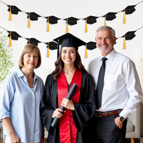 Image of Graduation Decorations 2026, Pre-strung Double-sided Glitter Graduation Banner with Real Tassel, 350g Thick Cardstock, Class of 2026 Grad Decor for College High School