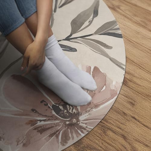 Tapis de sol vinyle résistant à la rayure et durable ø70 cm décor fleurs aquarelles - 5