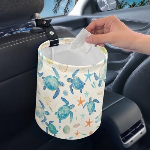 Image of Shell Sea Turtle Mini Car Trash Bin with Adjustable Buttons Car Garbage Can Multipurpose Cars Storage Bag Collapsible Reusable