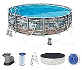 piscina bestway 488x274x122 ingombro Amplio juego – La piscina redonda se suministra con bomba de filtro, escalera de seguridad y lona – garantiza un manejo fácil y un agua clara duradera