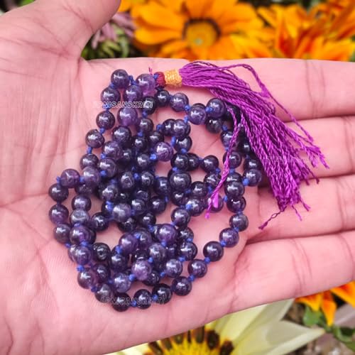 Image of Apnisanskriti Premium Amethyst Stone Mala for Men and Women (6mm, AAA Quality, Lab Certified, 108+1) - Natural Stone Beads Mala - Purple Colour - Pack of 1