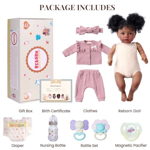 Muñeca Reborn Negra Realista 20 Pulgadas Cuerpo de Tela miniatura 6