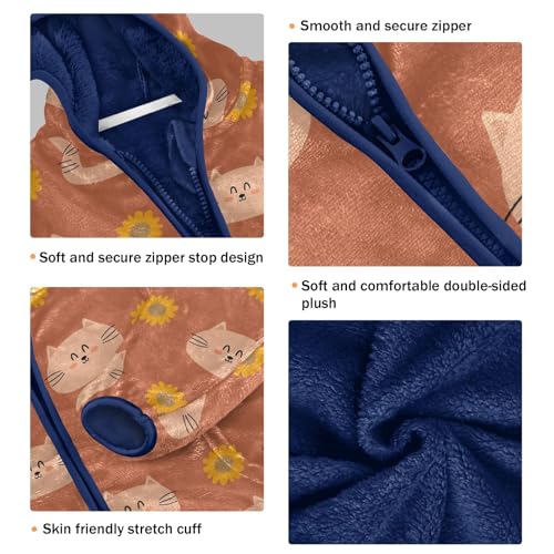 Cute Cartoon Cats and Sunflowers Girls Fleece Jacket Girls Fall Jacket Girls Zip Up Hoodie Girls Sherpa Jacket 2-10T3