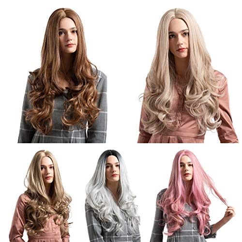 Homyl Peruca Cheia Peruca De Cabelo Sintético Reta Longa Encaracolado Para Mulheres Cosplay Partido