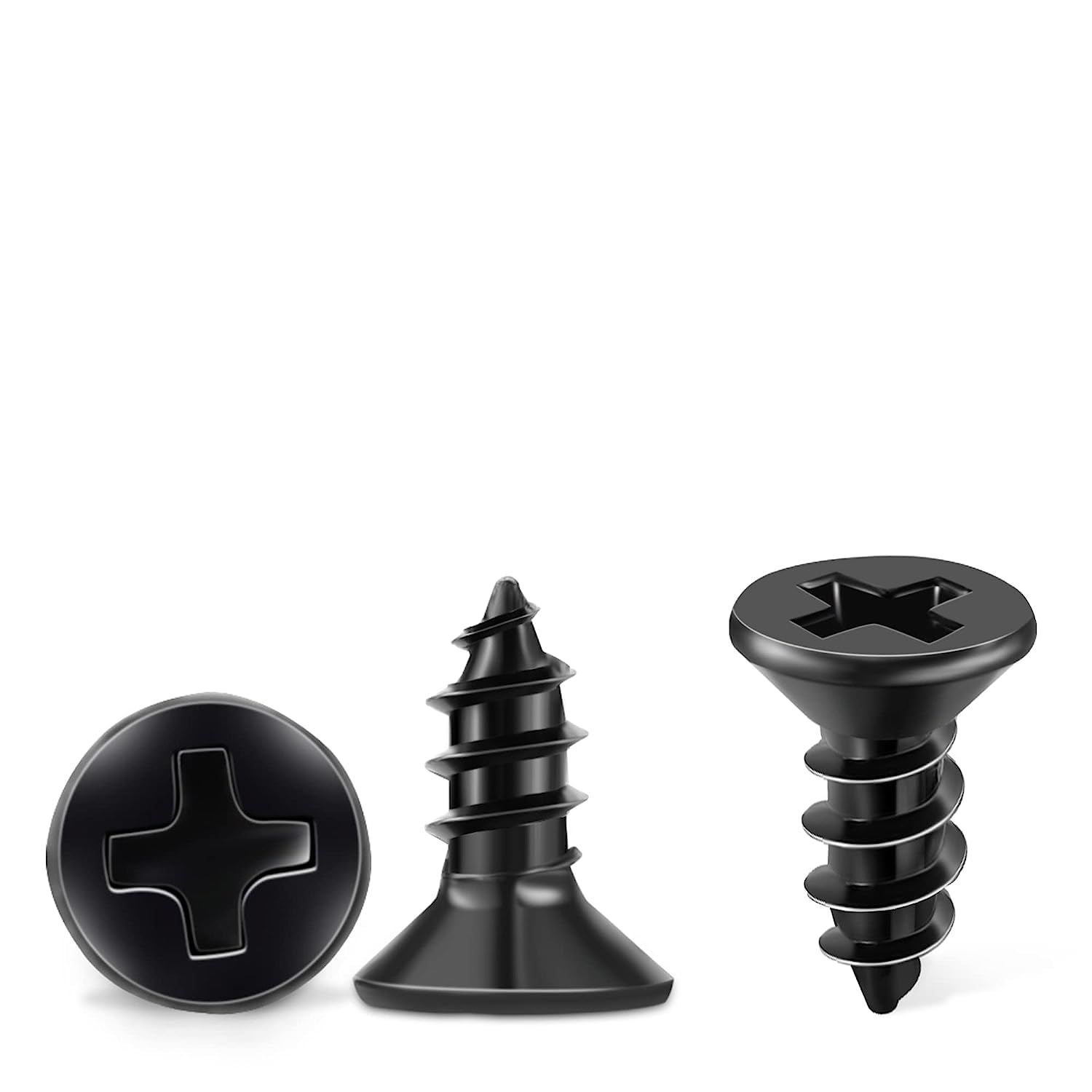 8 X 5/8'' and 6 X 1/2'' Stainless Steel 18-8 (A2) Wood Screws, Black Coated Flat Head Phillips Full Threaded Screw by TPOHH, 200 PCS