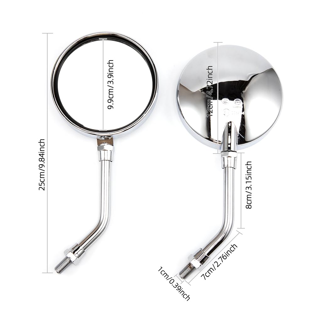 APEBAZY Rétroviseur moto chrome10mm 8mm Rétroviseur moto rond CNC compatible choppers ATV cruisers