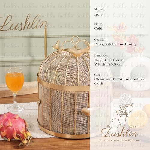 Image of Lushlin THE ORIGINAL Bulbul basket Decorative Bird Cage Fruit Basket with Mesh Cover, Metal Mesh Fruit Basket with Lid - Insect & Dust Resistant | Rust-Free Steel Countertop Fruit Holder for Kitchen