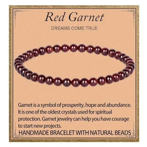 LPBeads Handmade Natural Gemstone Stretch Elastic 4mm Garnet Bracelet Healing Crystal Round Stone Beads Jewelry Gifts for Women Men