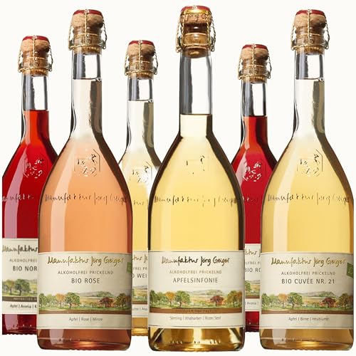 6er Probierpaket \"Geiger\" Alkoholfrei Prickelnd, Jörg Geiger mit Gratis Sektverschluss