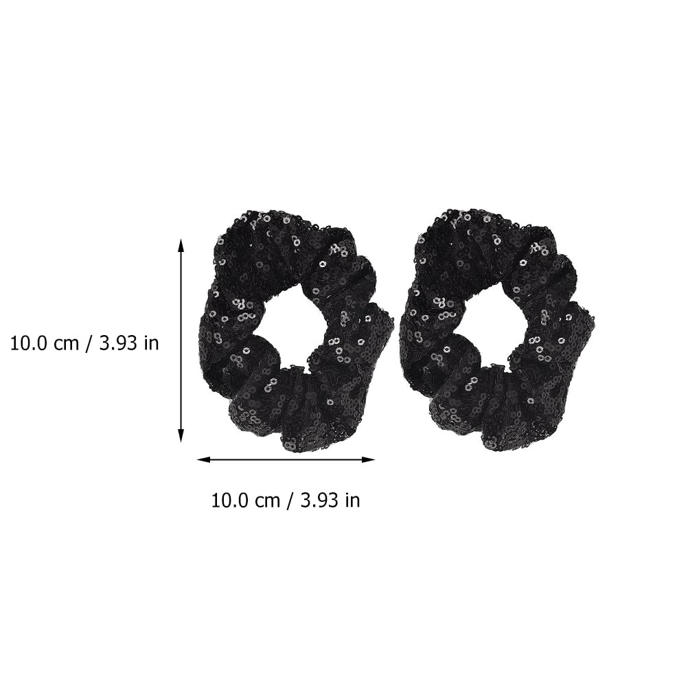 Lurrose 2pcs Sequins Hair Scrunchies Glitter Hair Rubber Band Fashion Chiffon Hair Ties Silk Scrunchies Ponytail Holder for Lady Women Girls (Black) - Image 2