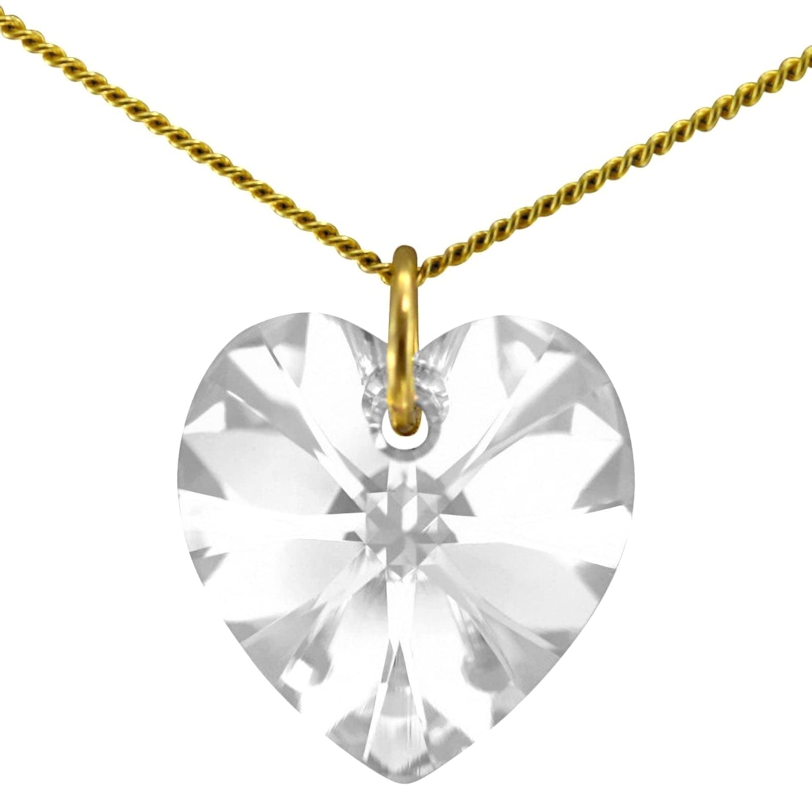 Lua JoiaWomen 9ct Gold Diamond Heart Necklace White Austrian Crystal Pendant Chain