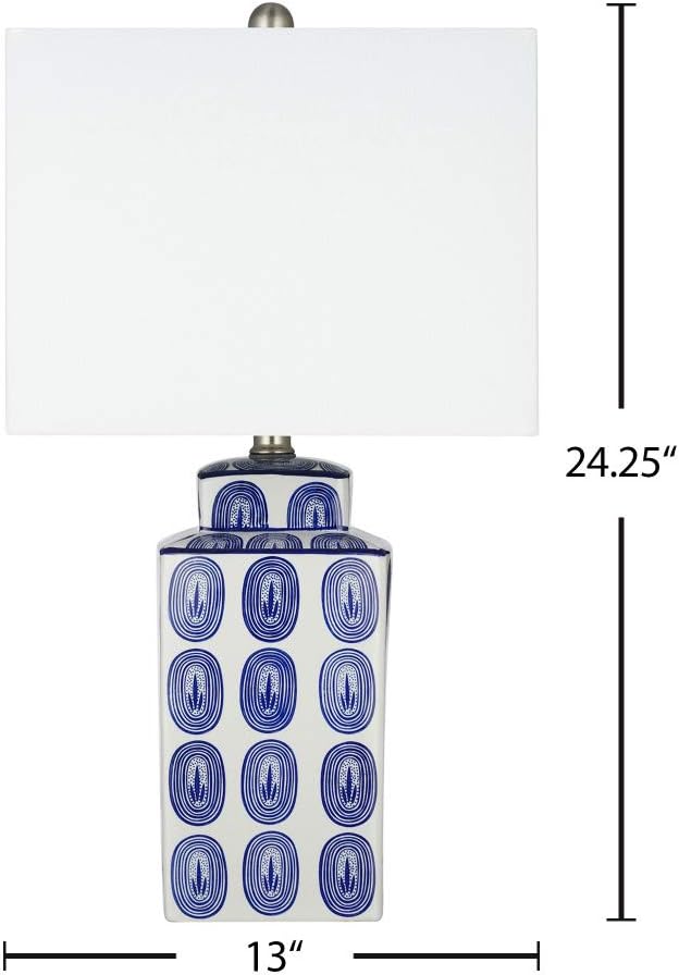 Get Special Price Amazon Brand - Stone & Beam Traditional Rectangular Chinoiserie Ceramic Table Lamp, LED Bulb Included, 24H, Blue Circle