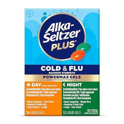 Alka-Seltzer Plus Power Max Cold & Flu Day+Night Medicine: Cough Suppressant, Cold and Flu Medicine For Adults and Children 12 Years and Older, 36 Count, Packaging May Vary