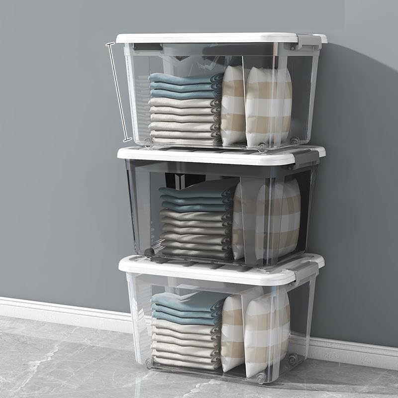 Image of Ash & Roh Stackable Transparent Storage Containers with Locking Lids, Clear Plastic Bins for Pantry, Office, and Bedroom Organization (Medium-25cm*34cm*18cm pack of 3)