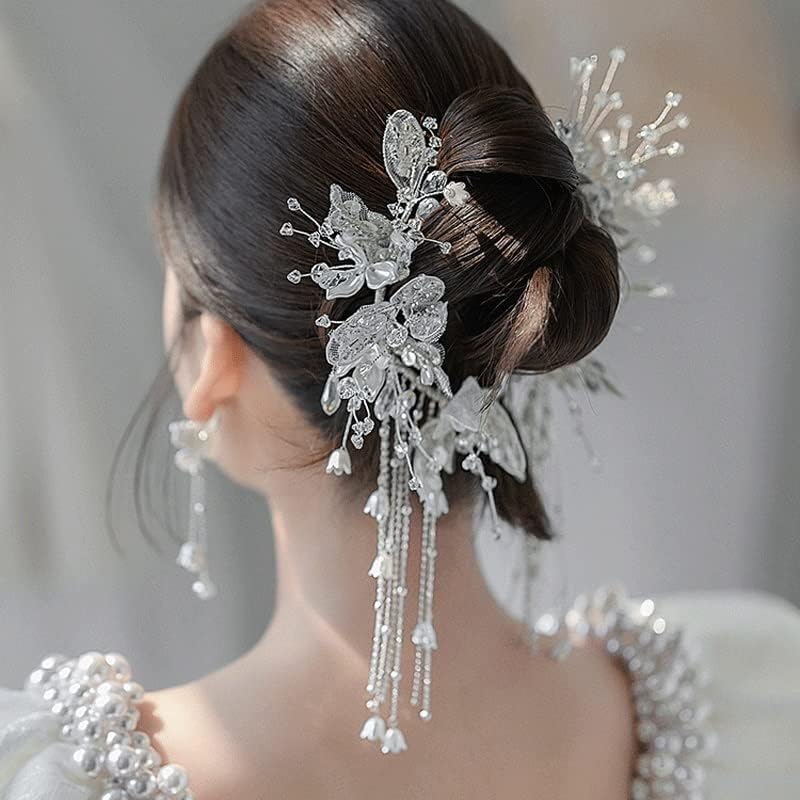 JSEIAJB レース フラワー ペア クリップ セン ネクタイ ブライダル ウェディング ドレス 頭飾り エッジ クリップ スイー