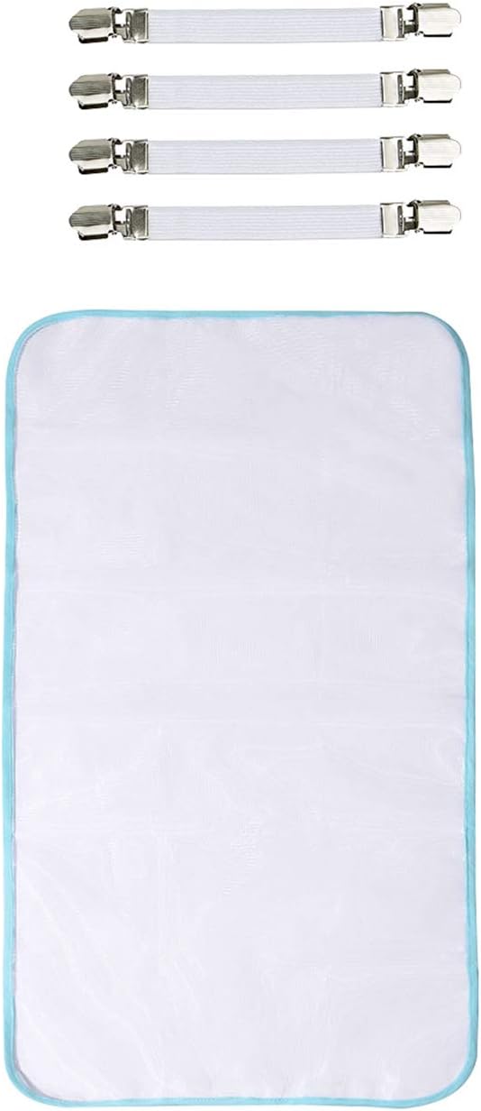 Dalykate Ironing Board Cover Clips, 4PCS Elastic Ironing Board Pad Braces Fasteners Bed Sheet Holders Sofa Clamp Tablecloth Grippers Suspenders with Protective Scorch Mesh Cloth