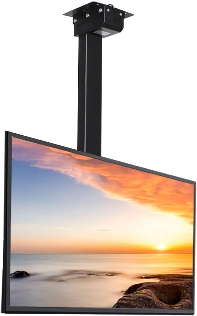 Support TV plafond réglable en hauteur motorisé noir au design haut de gamme