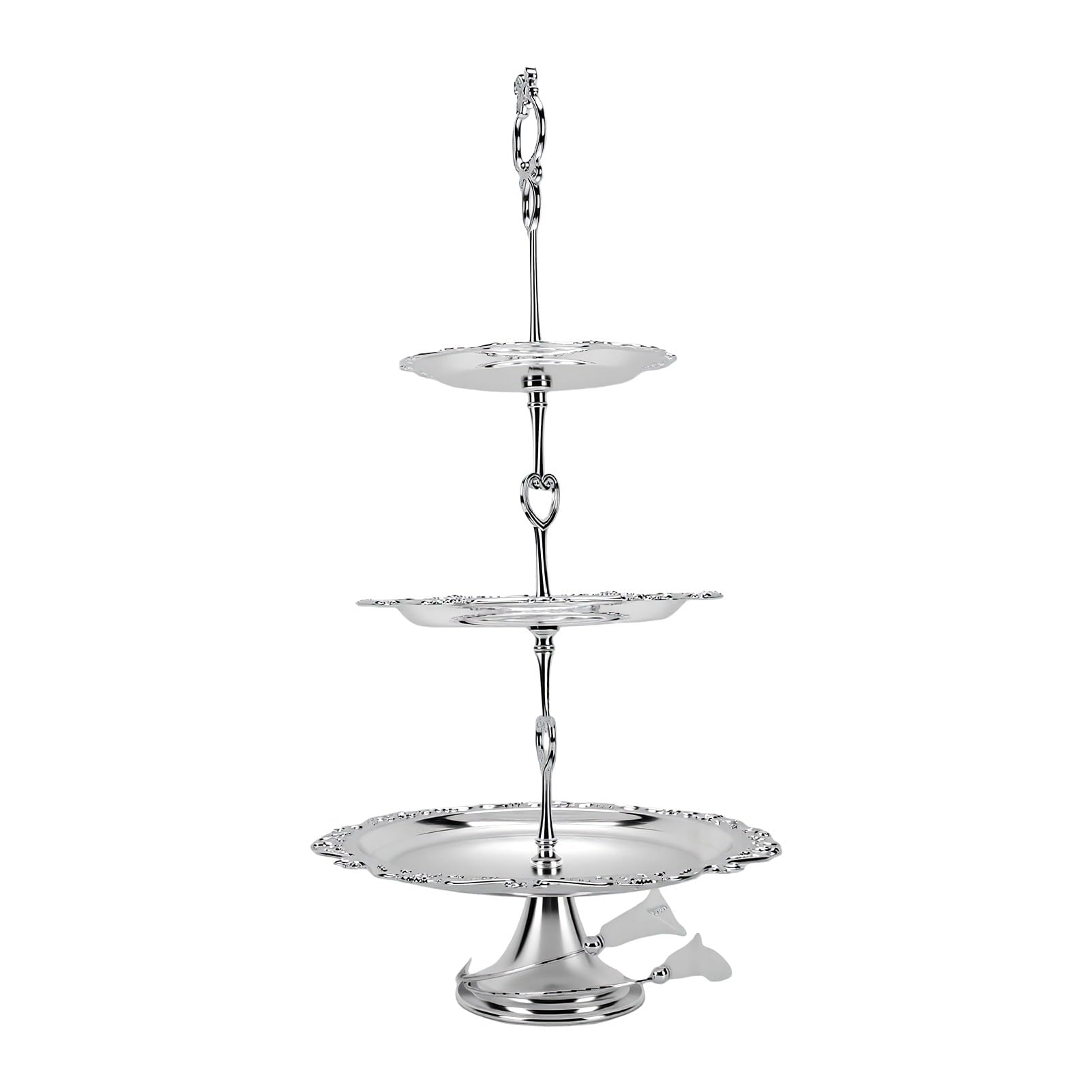 Generic Alzata Decorativa da Dessert a 3 Livelli per Antipasti e Frutta Secca, Design Floreale, Struttura in Ferro, Adatta per Cene, Eventi e Decorazioni per la Casa (SILVER)
