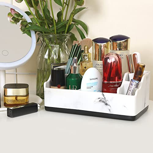 Toshison Toothbrush Holder Bathroom Organizer Countertop, New 7 Slots Electric Tooth Brush Toothpaste Holder Bathroom Counter Stand Sink Organizer Caddy For Vanity Makeup Brushes -White Marble Look #TOP1