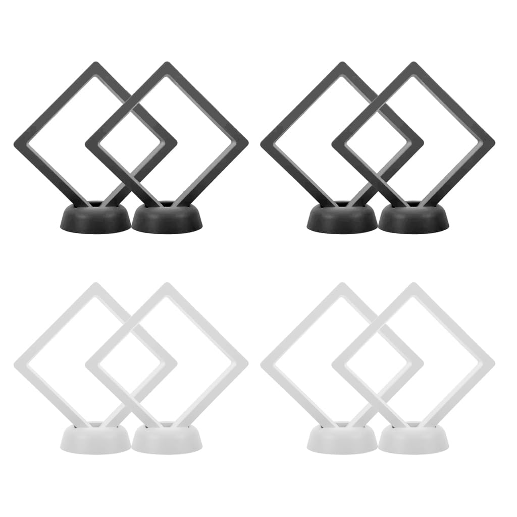 JZTang 8 Pcs 3D Floating Display Case Frame Display Holder Stands Transparent PE Film Storage Box for Jewelry Challenge Coin Medal Antique 4.33 x 4.33 x 0.8 inch Black and White