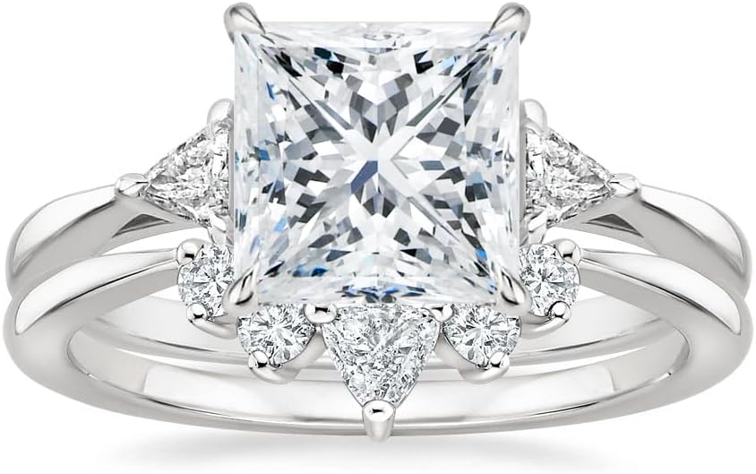 Colorless VVS1 Moissanite Diamond Ring Set, 4 CT Princess, Engagement/Wedding/Anniversary, Petite Solitaire Unique Design