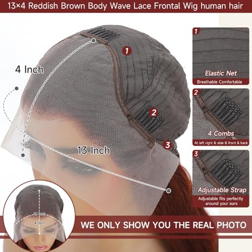 28 Inch Reddish Brown Lace Front Wigs Human Hair Pre Plucked 200 Density Body Wave Lace Frontal Wig Human Hair 13x4 HD Lace Brown wig with baby hair - Image 5