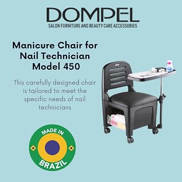 DOMPEL Manicure Chair with Removable Nail Table | Portable Nail Desk for Nail Tech with Organizer and | Salon or Home Use | Rolling Manicure Nail Desk Model Bari 450