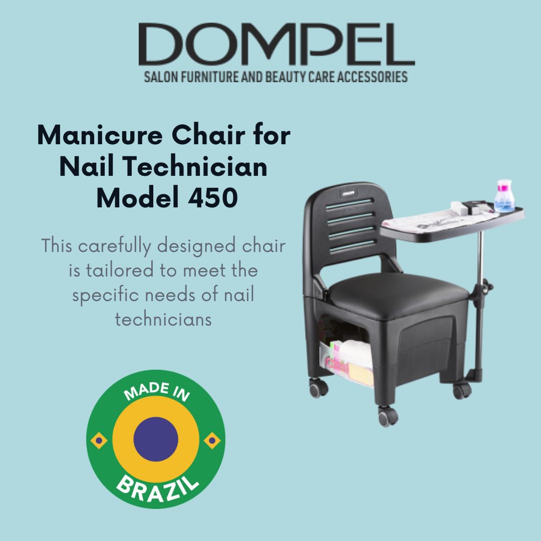 DOMPEL Carrito Silla de Manicura con Ruedas Bari - Mesa/Carro con Cajones - Peluquería, Belleza, SPA - Made IN Brasil - Negro