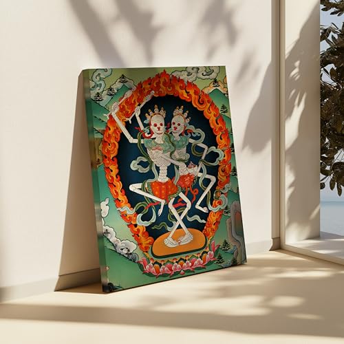 Image of Poster Master Vintage Citipati Canvas - Retro Dancing Skeletons Print - Tibetan Buddhism Art - Gift for Men & Women - Wall Decor for Living Room, Bedroom or Office - Available in 8x10 to 30x40
