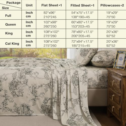 Image of French Country Flannel-Like Toile Percale Sheets Queen Size, 4Pcs